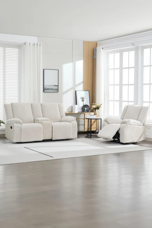 Image of More4Homes Verona 2+1 Jumbo Cord Manual Recliner Sofa Set in Beige Beige Unisex