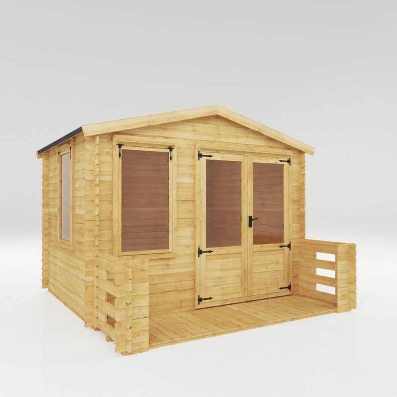 Image of Mercia Apex Log Cabin with Veranda - 19mm - L352.2 x W344.5 x H264.2cm in Brown Brown Unisex