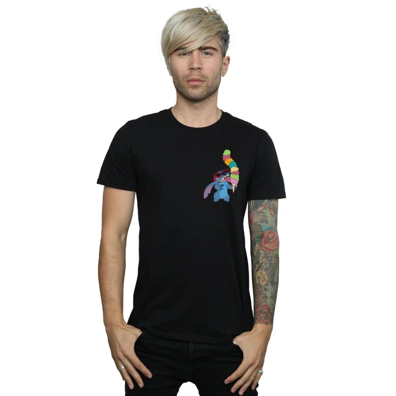 Image of Disney Men Lilo And Stitch Ice Cream T-Shirt in Black Size: Small Black S Male 5059568252319