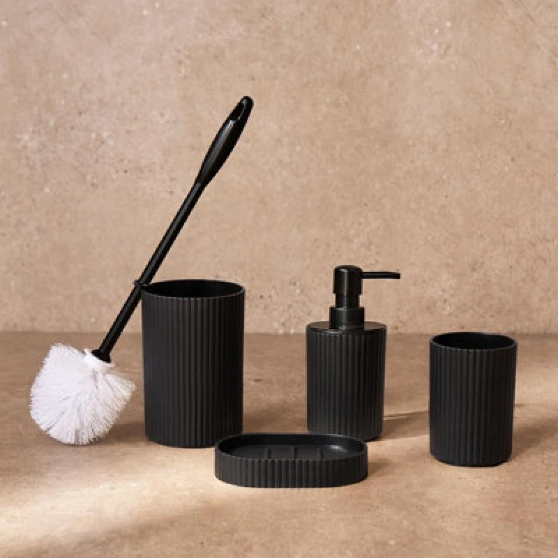 Image of OHS OHS Bathroom Accessories 4 Piece Set Ribbed Soap Holder Tumbler Toothbrush in Black One Size Unisex 5027434216154