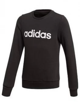 Image of adidas Youth Girls Linear Sweat Top - Black/White, Size 13-14 Years, Women