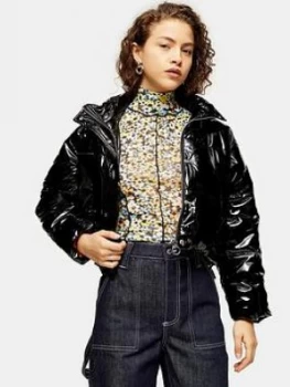 Image of Topshop Petite Vinyl Padded Jacket - Black, Size 10, Women
