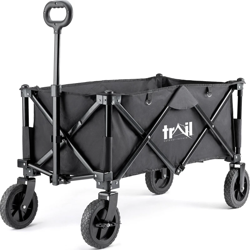 Image of Trail Outdoor Leisure Trail Camping Festival Trolley Folding Beach Cart Garden Wagon Heavy Duty 80kg in Black Unisex