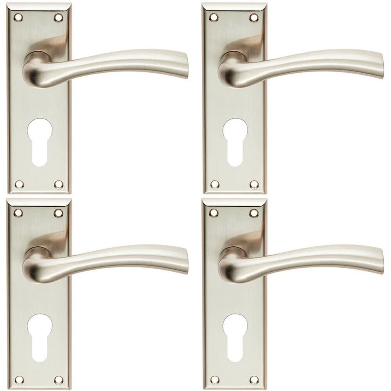 Image of Loops 4x Chunky Curved Tapered Handle on Euro Lock Backplate 150 x 50mm Satin Nickel Metallics