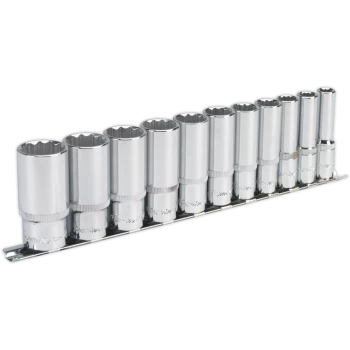 Image of Sealey 11 Piece 3/8" Drive Deep Bi Hexagon WallDrive Socket Set Imperial 3/8"
