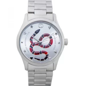 Image of G-Timeless Quartz Silver with Snake Motif Dial Stainless Steel Watch
