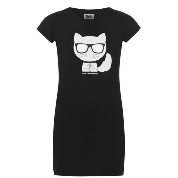 Image of KARL LAGERFELD Junior Girls Cat T Shirt Dress - Black