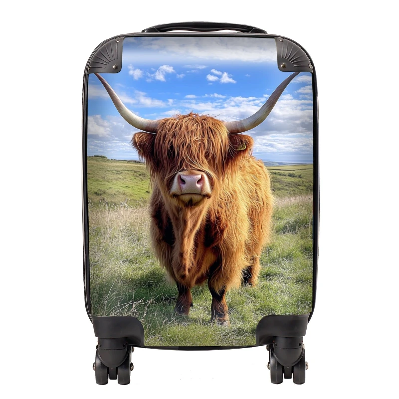 Image of Warren Reed - Designer Highland Cow In Summer Suitcase Size: Small Multicolor Unisex Small