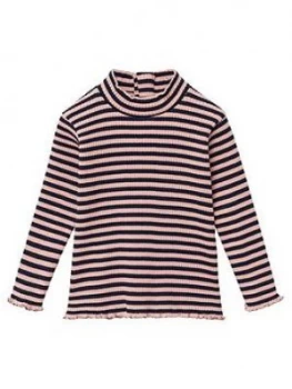 Image of Mango Baby Girls Stripe Turtle Neck Top - Navy