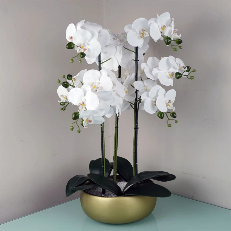 Image of Leaf 60cm Orchid White - Gold Ceramic Planter Green