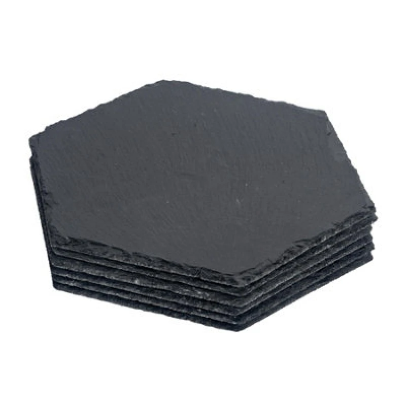 Image of Argon Tableware 6X Hexagonal Slate Placemats - Natural Stone Rough Edge Slate Dinner Mats Dinnerware Plate Placemats