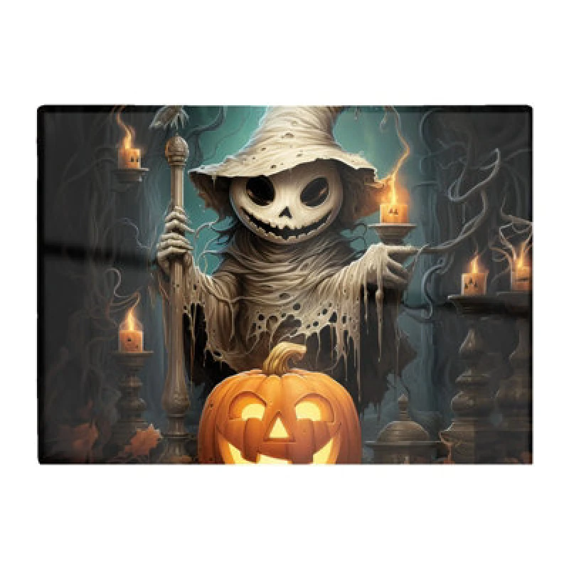 Image of Warren Reed Designer Creepy Ghost With Pumpkins Glass Chopping Board
