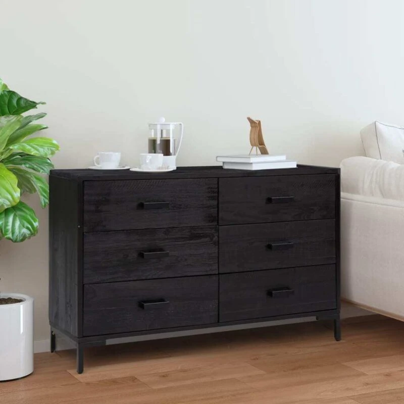 Image of Vidaxl Sideboard Black 110X35X70 Cm Solid Pinewood, Black 349922
