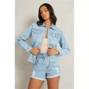 Image of I Saw It First Light Wash Oversized Boyfriend Denim Jacket - Blue