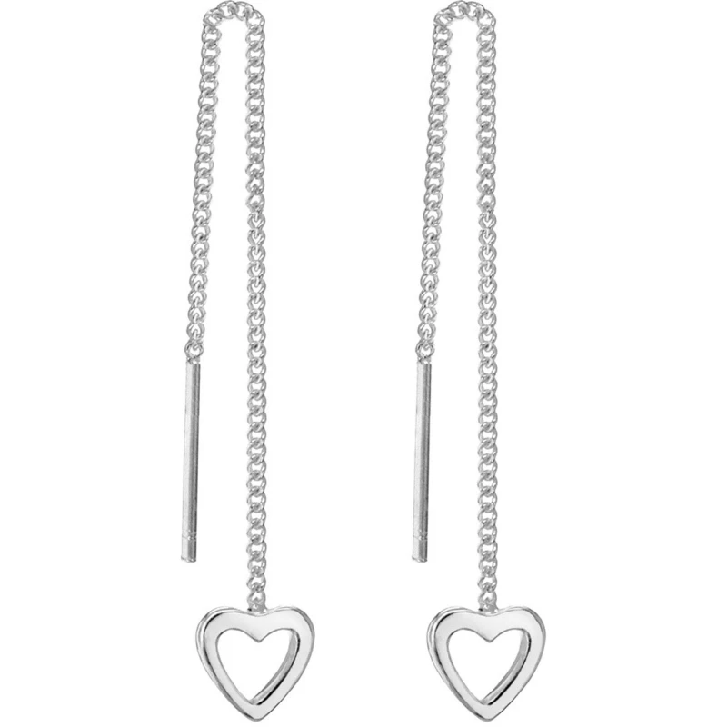 Image of Be You Sterling Silver Pull-Through Heart Drop Earrings Silver female One Size