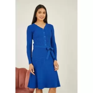 Image of Yumi Blue Knitted Skater Dress - Blue