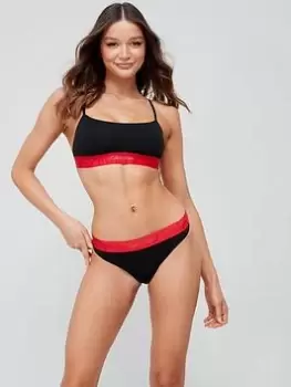 Image of Calvin Klein Embossed Icon Unlined Bra Set - Black/Red, Black Size M Women