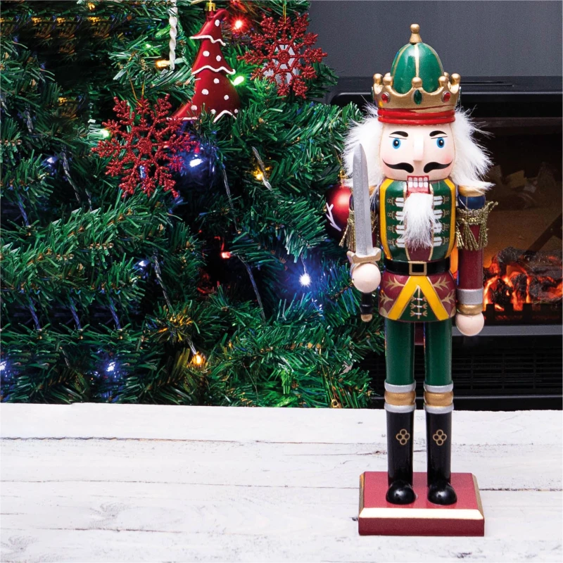 Image of St Helens 30cm Wooden Traditional Christmas Nutcracker Decoration with Sword ELV-556115