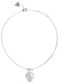 Image of Guess UBN03099JWRHT/U Rhodium Plated 16-18" Heart Cage Charm Jewellery