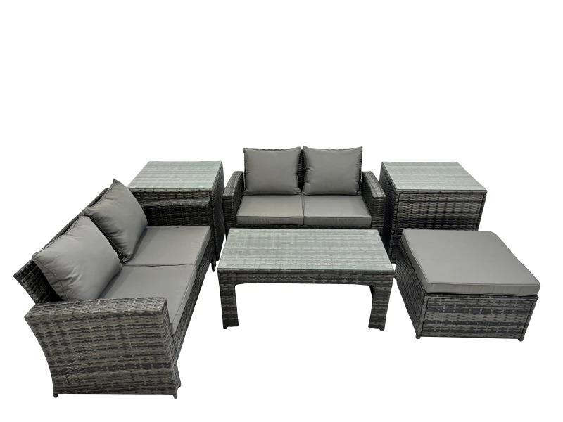 Image of Fimous Outdoor Love Sofa Set 5 Seat Rattan Garden Furniture Set Dark Grey Dark Grey Unisex