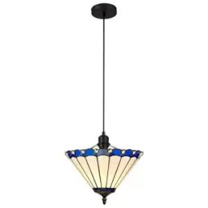 Image of Luminosa Lighting - 1 Light Uplighter Ceiling Pendant E27 With 30cm Tiffany Shade, Blue, Crystal, Black