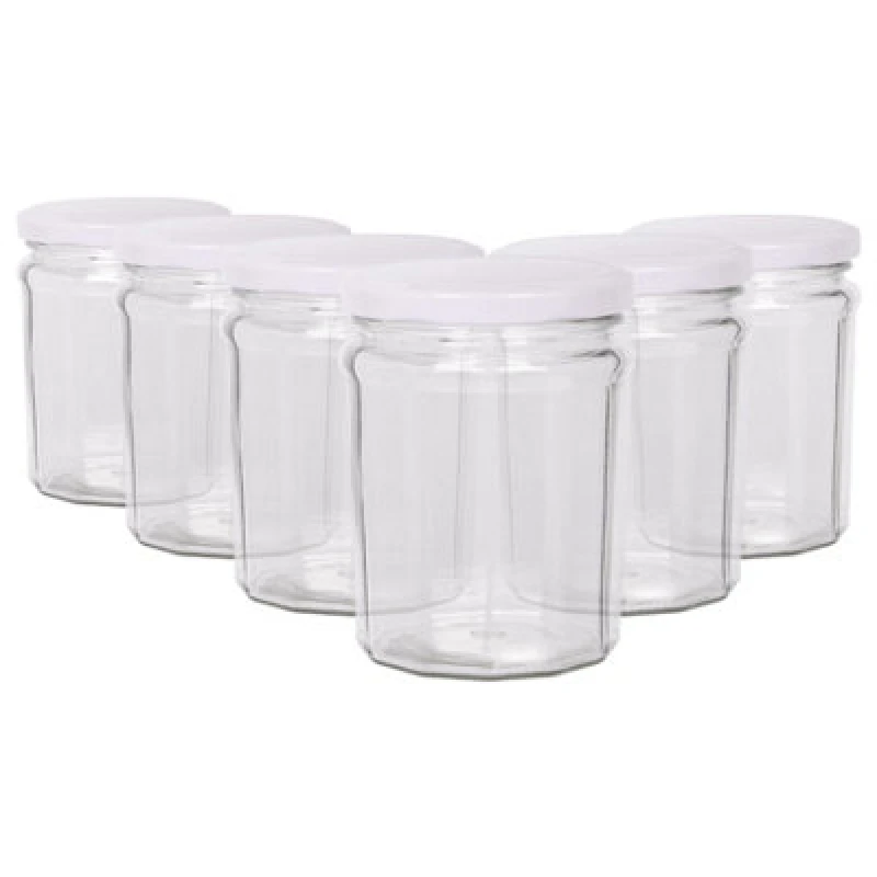 Image of Argon Tableware Glass Jam Jars With White Lids - 380Ml - Pack Of 6