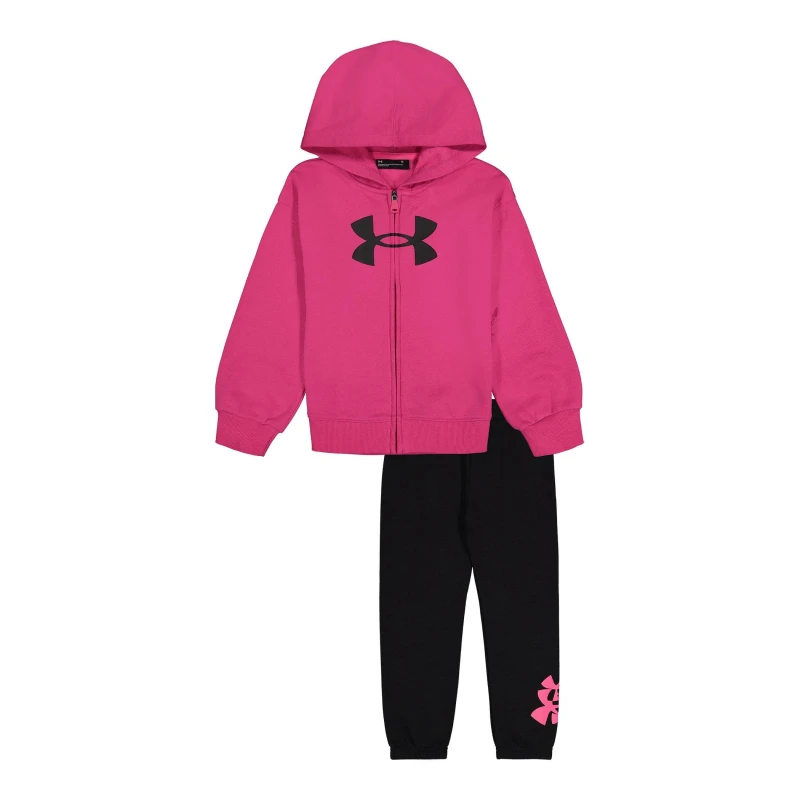 Image of Under Armour Armour Big Logo Hoodie Set Baby Girls - Pink Pink 6 - 9 Months