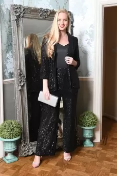 Image of Black Sequin Blazer With Pockets
