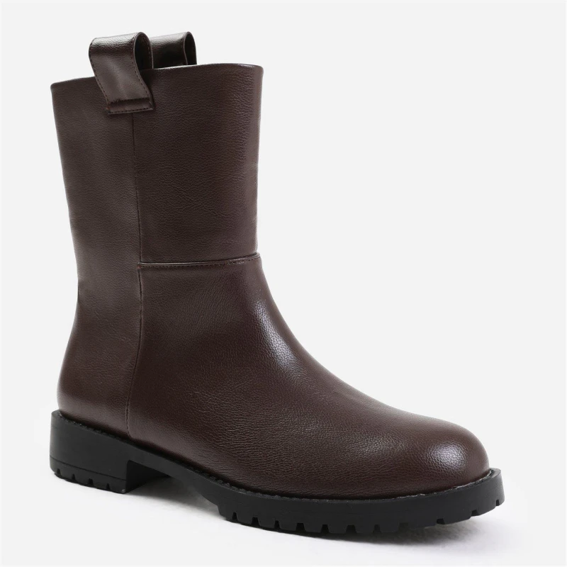 Image of Where's That From 'Winter' Wide Fit Mid Calf Boot With Stitching Detail Brown