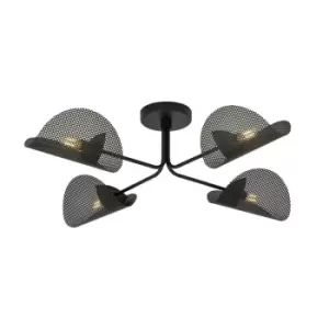 Image of Gomez Black Multi Arm Semi Flush Ceiling light with Brown Fabric Shades, 4x E14