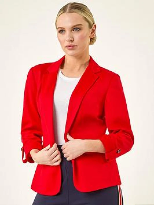 Image of Roman Womens Petite Pocket Ponte Blazer in Red Size: 16 Red Female 16