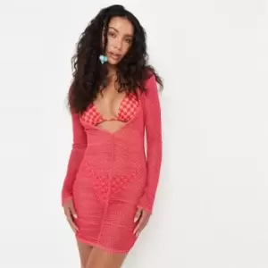 Image of Missguided Mesh Checkerboard Ruched Mini Dress - Pink