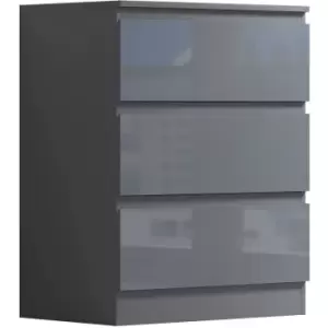 Image of Stora Modern 3 Drawer Chest of Drawers Grey Gloss Matt Frame - Grey Gloss