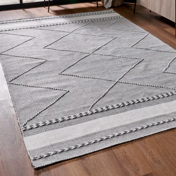 Image of Plaited Stripe Rectangular Rug Grey