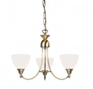 Image of 3 Light Multi Arm Ceiling Pendant Antique Brass, Opal Glass, E14