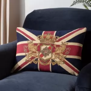 Image of Union Jack Lion Crest Flag Tapestry Cushion Multi / 46 x 32cm / Polyester Filled