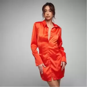 Image of Missguided Satin Mini Shirt Dress - Orange