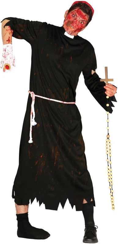 Image of Fiestas Guirca Fancy Dress Adult Zombie Priest Dress in Black Size: Large Black Unisex L