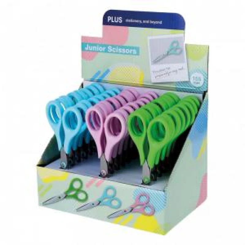 Image of Plus by Pentel Plus By Pentel Junior Scissors Display Pack Stainless Steel 155mm Assorted Pastel Colours (Pack 24) 35416 35416