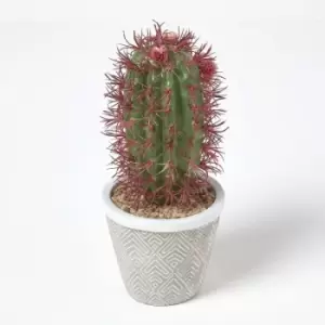 Image of Homescapes - Denmoza Artificial Cactus with Flowers in Patterned Pot, 25cm Tall - Green
