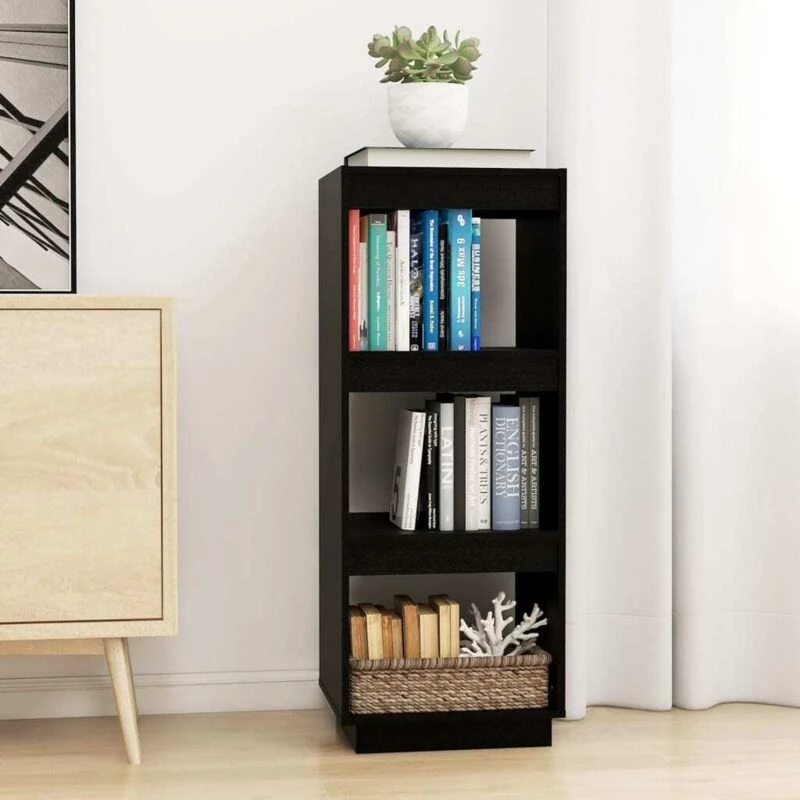 Image of Vidaxl Book Cabinet/Room Divider Black 40X35X103cm Solid Pinewood, Black 810848