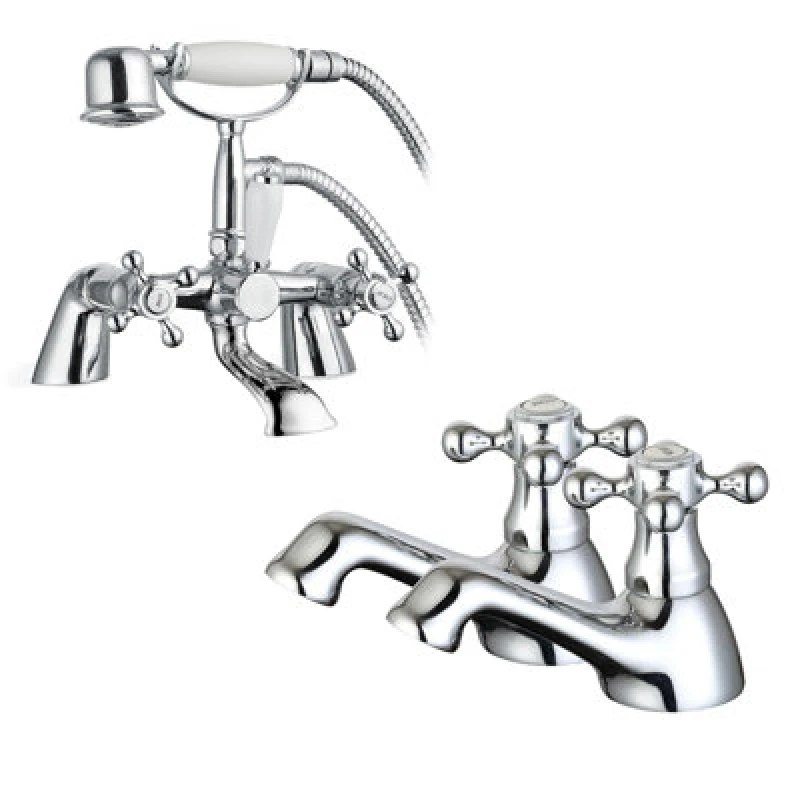 Image of Nes Home Trafford Victorian Basin Taps & Bath Shower Mixer Tap Chrome