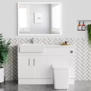 Image of 1200mm White Toilet and Sink Unit with Marble Effect Worktop and Chrome Fittings - Coniston