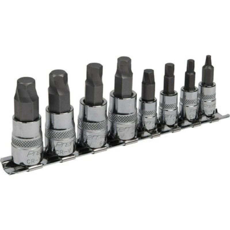 Image of Loops 8 Piece Lock On Hex Socket Bit Set - 1/4" & 3/8" Sq Drive - S2 Steel Bits Metallics