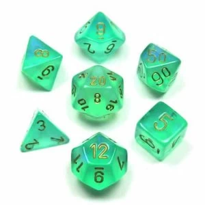 Image of Chessex Poly 7 Dice Set: Borealis Light Green/gold