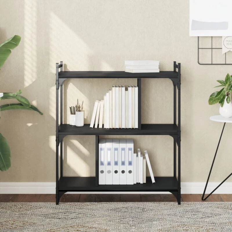 Image of Vidaxl Bookcase 3-tier Black 76X32X88cm Engineered Wood, Black 833930