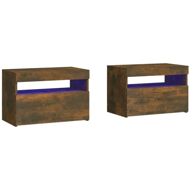 Image of vidaXL Bedside Cabinets 2 pcs with LED Lights Smoked Oak 60x35x40 cm, Brown 3152827