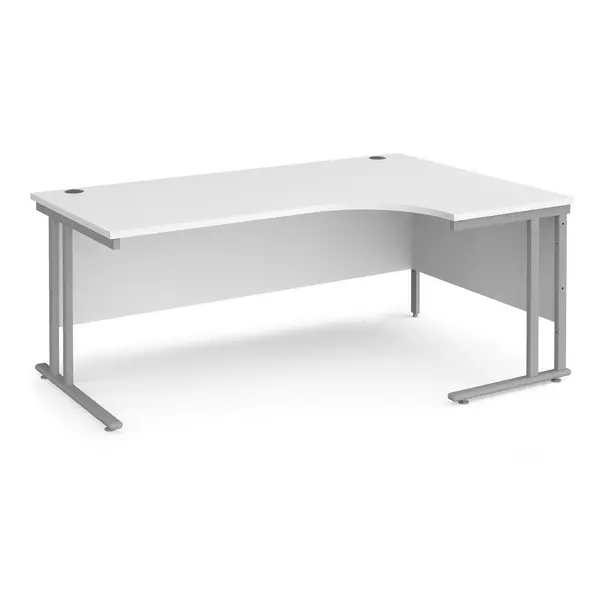 Image of Maestro 25 Right Hand Ergonomic Desk with Silver Frame and White Top - 1800mm