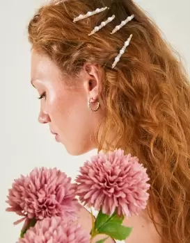 Image of Accessorize Womens Pearl and Bead Hair Slides 4 Pack, Size: L 7 cm