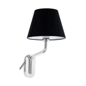 Image of Eterna Right Chrome, Black Shade Table Lamp With Reading Light